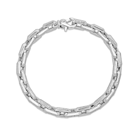 Silver Octagon Grooved Link Bracelet