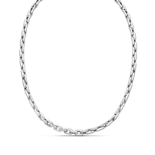 Silver Octagon Grooved Link Necklace