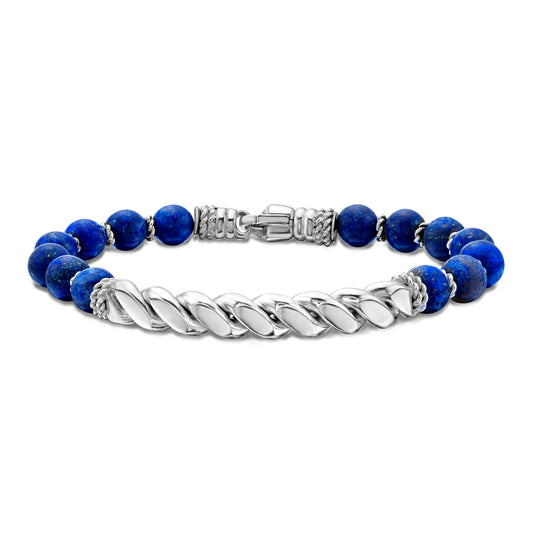 Silver Twist Bar & Lapis Bead Bracelet