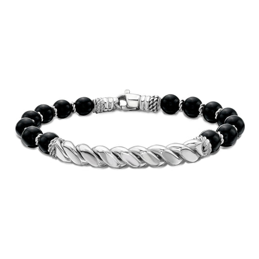 Silver Twist Bar & Onyx Bead Bracelet