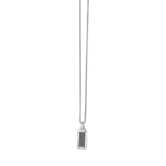 Silver Men's Mini Black Spinel Tag Necklace