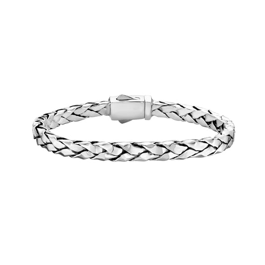 Silver Men's Basketweave Woven Bracelet
