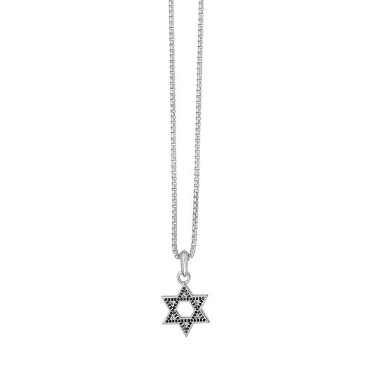 Silver & Black Spinel Men's Star of David Necklace