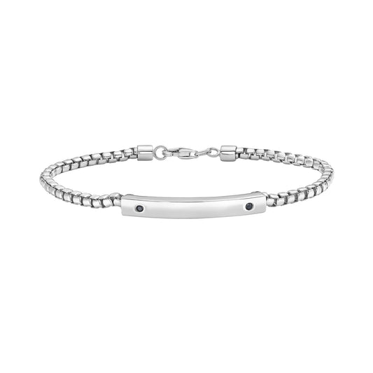 Silver & Black Spinel Men's Bar Bracelet