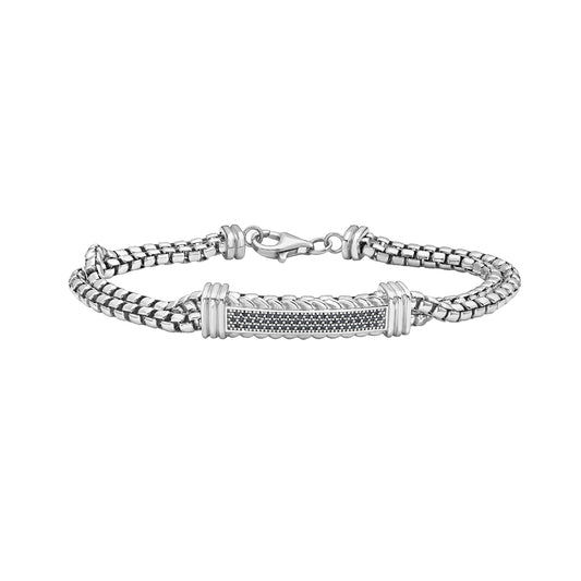 Silver & Black Spinel Men's ID Box Link Bracelet