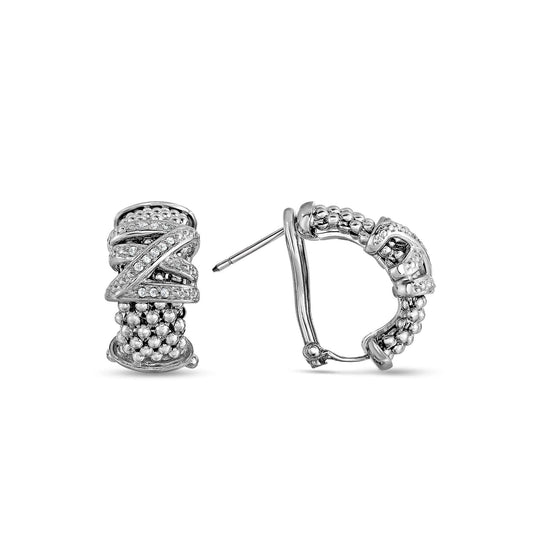 Silver & Diamond Popcorn Tally Hug Earrings