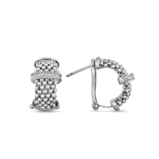 Silver & Diamond Bar Popcorn Hug Earrings