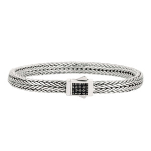 Silver Square Woven Chain 6.5mm Sapphire Bracelet