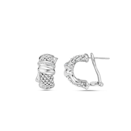 Silver & Diamond Prosecco Knot Huggie Earrings