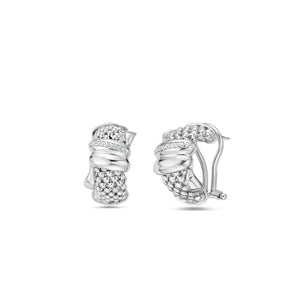 Silver & Diamond Popcorn Knot Huggie Earrings