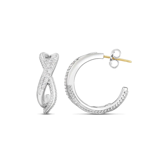 Popcorn Crossover Hoops in Sterling Silver