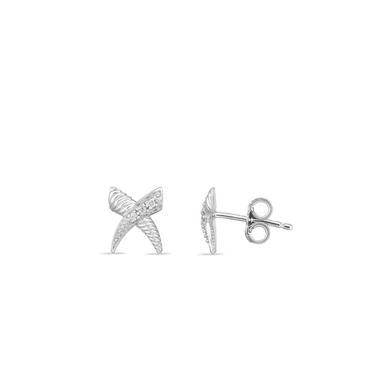Mini Silver Sculpted 'X' Diamond Cable Earrings