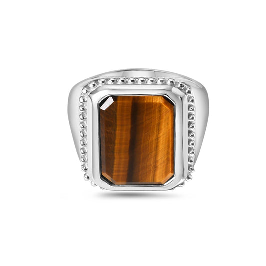 Silver & Tiger's Eye Octagon Signet Ring