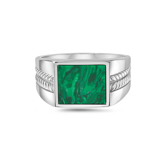 Silver & Malachite Square Signet Ring