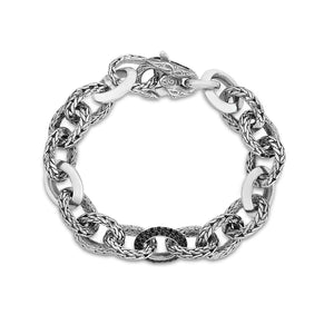 Silver Woven Oval Chain Link Bracelet with Sapphires