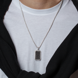 Men's Silver Black Spinel Tag Necklace Phillip Gavriel