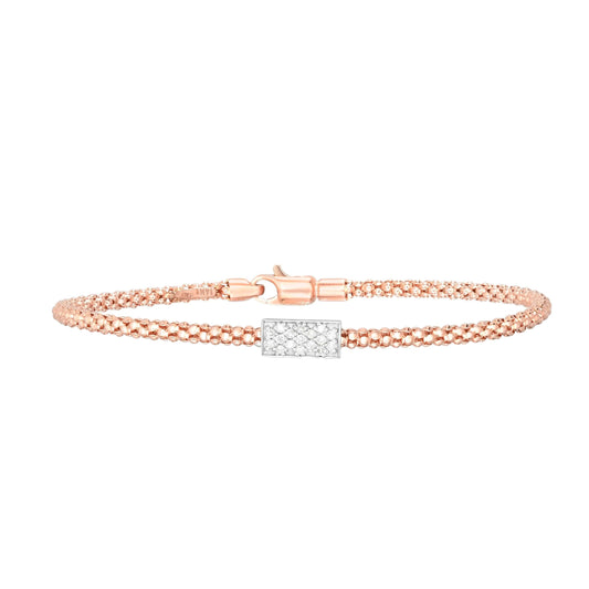 14K Gold & Pavé Diamond Station Popcorn Bracelet