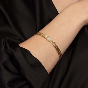 14K Gold & Diamond Double Woven Chain Bracelet