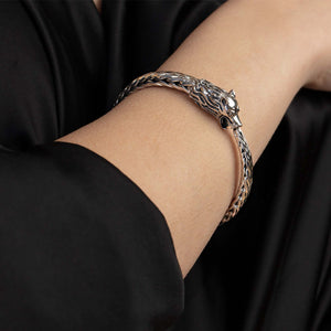 Woven Creatures Silver Wolf Bangle