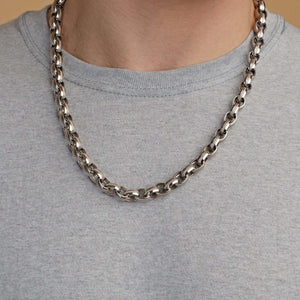 Silver Cable Center Rolo Chain Necklace