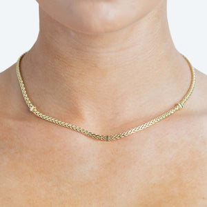 14K Gold & Diamond Woven Chain Thin Necklace