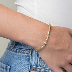 14K Gold & Diamond Woven Chain Thin Bracelet