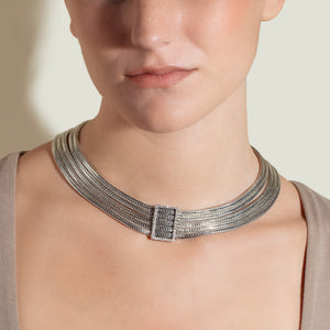 The Dutchess Silver & Sapphire Woven Collar Necklace