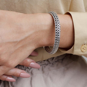 Silver Half Round Woven Chain Bracelet