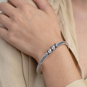 Silver & Sapphire Thin Woven Spiral Chain Bracelet