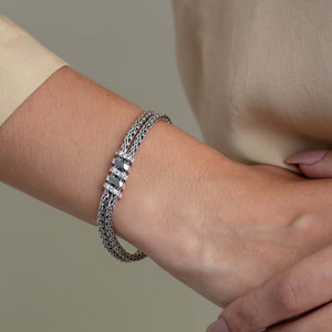 Silver and White Sapphire Double Woven Spiral Bracelet