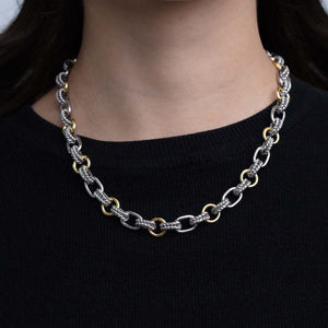 Silver & 18K Gold Mixed Link Cable Necklace