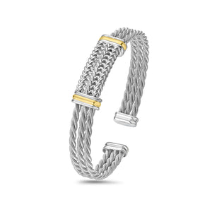 Silver & 18K Gold Tight Braided Cuff Bracelet