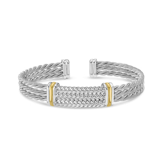 Silver & 18K Gold Tight Braided Cuff Bracelet