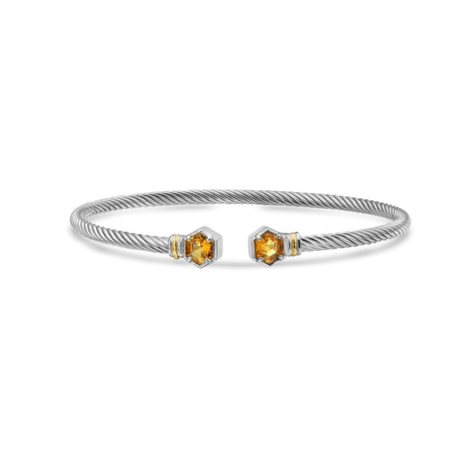 Silver & 18K Hexagon Cable Citrine Bangle