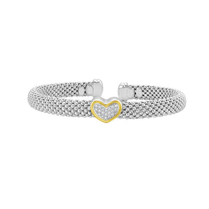 Silver, 18K & Diamond Prosecco Heart Cuff