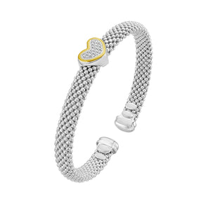 Silver, 18K & Diamond Prosecco Heart Cuff