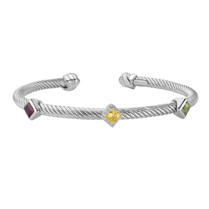 Silver & 18K Triple Accent Garnet Peridot Cuff Bangle, Gemstone jewelry, women's jewelry, fine jewelry, NY jewelry