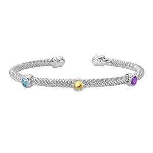 Silver & 18K Triple Accent Amethyst Blue Topaz Cuff, gemstone bracelet, gold bracelet, silver bracelet 