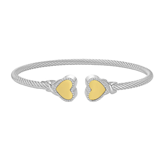 Silver & 18K Polished Heart Cuff Bangle