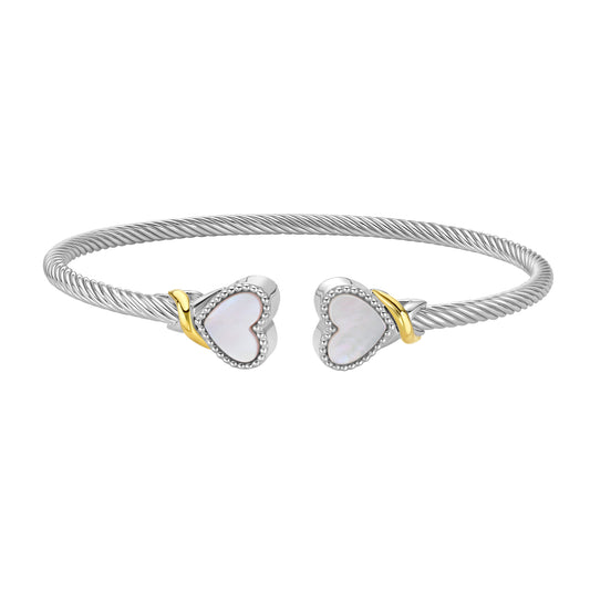 Silver & 18K Mother of Pearl Heart Cuff Bangle