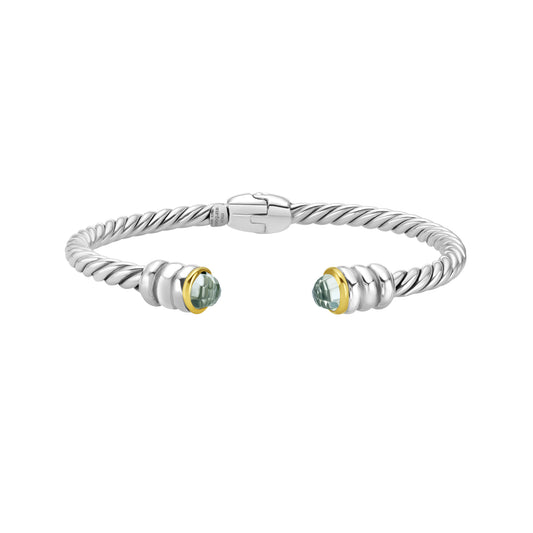 green amethyst bracelet, 18K and silver bracelet, cable bracelet, gemstone bracelet, women's bracelets