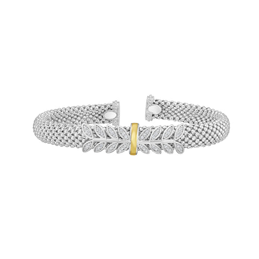 Silver, 18K & Diamond Prosecco Deco Wreath Bangle