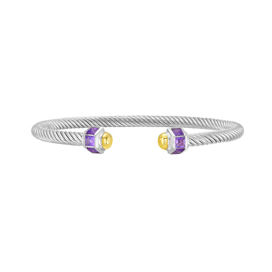 Silver & 18K Amethyst Retro Italian Cable Bangle