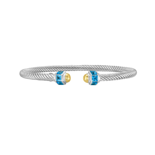 Silver & 18K Blue Topaz Retro Italian Cable Bangle