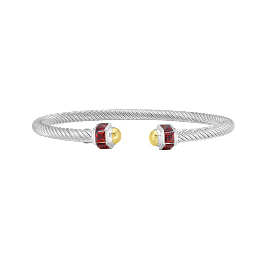 Silver & 18K Garnet Retro Italian Cable Bangle