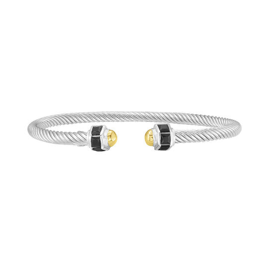 Silver & 18K Onyx Retro Italian Cable Bangle