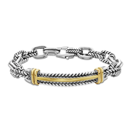 Silver & 18K Men's Cable Link Bar Bracelet