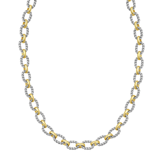 Silver & 18K Italian Cable Alternating Oval Necklace