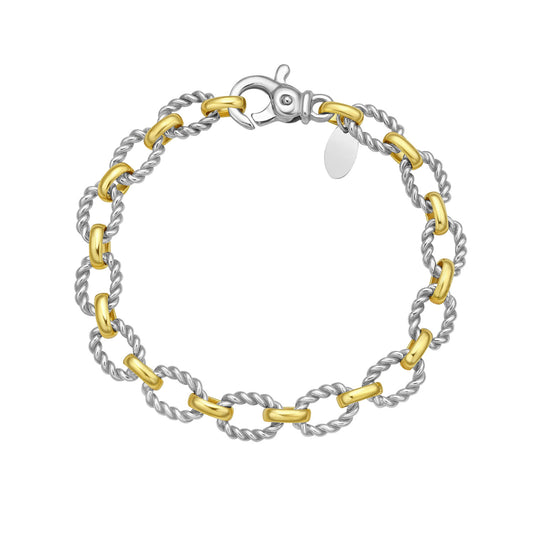 Silver & 18K Italian Cable Alternating Oval Bracelet