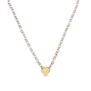 Silver & 18K Gold Heart Medallion Cable Necklace